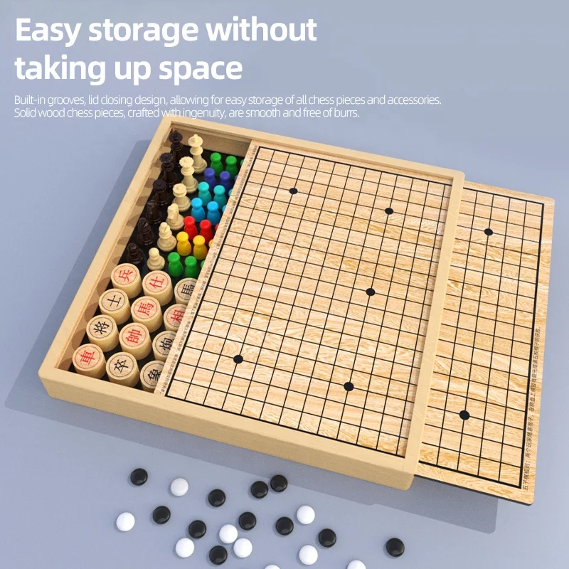 kids 12 In 1 Wooden Chess Checkers Board Game Classic Chinese chess flying chess board game set Party educational toys