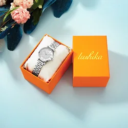 Круглые кварцевые часы, темпераментные полностью алмазные часы из Гипсофилы со стальным браслетом, Подарочная коробка, подарок на день Святого Валентина