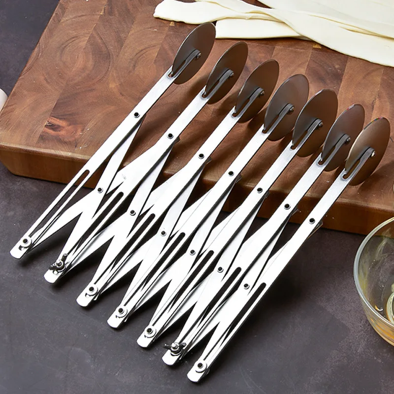 Expandable Stainless Steel Multifunctional Pizza Slicer, Flexible Pastry Cutter Dough Wheel Cutting Divider for Pie Cake