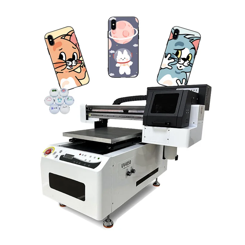 Small size UV flatbed printer 4050 UV printing machine dual XP600 printheads with CMYK White Varnish bottle printing machine