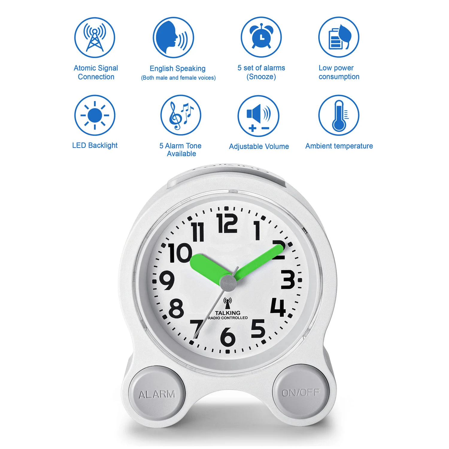 Radio-conrtolled Clock Atomic Talking Clock For US UK DE etc. Male and female voices interchangeable