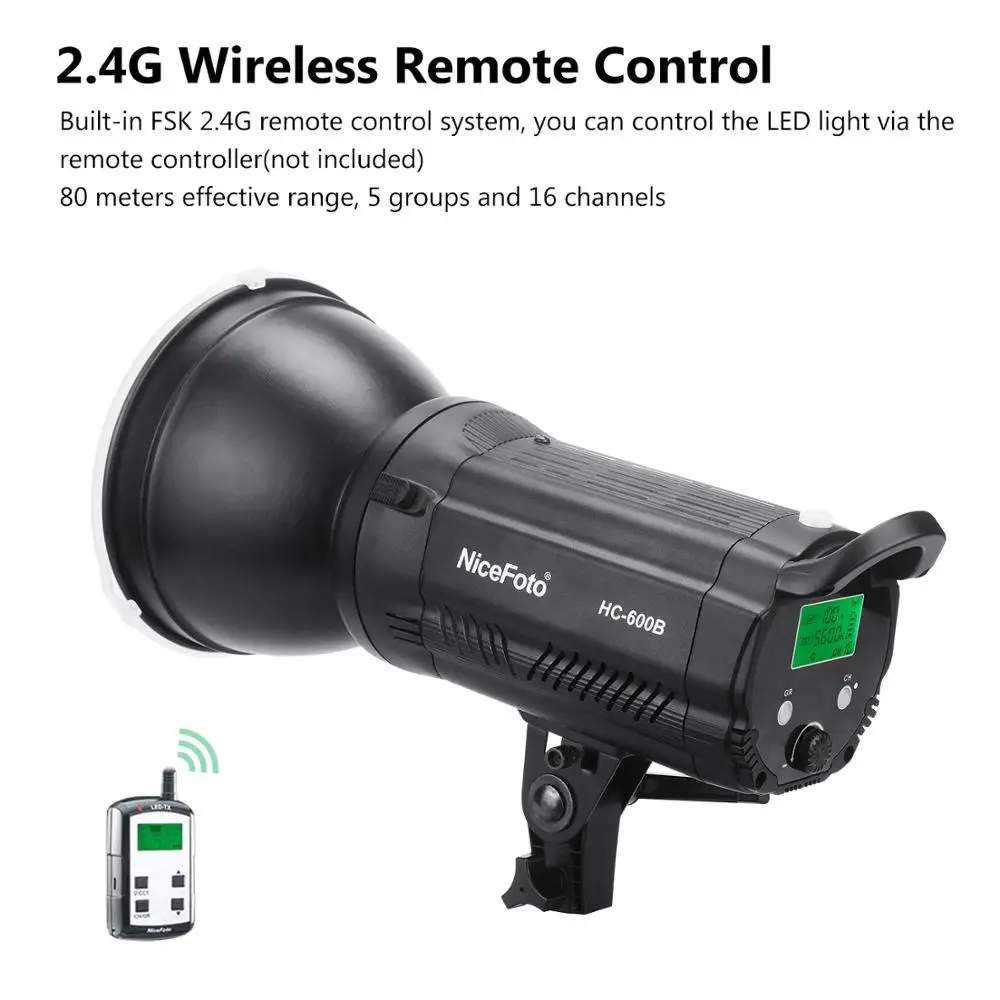 NiceFoto HC-600B LED Video Light Lamp FSK 2.4G Remote Control CRI95+ Adjustable Brightness Color Filters for Studio Photography