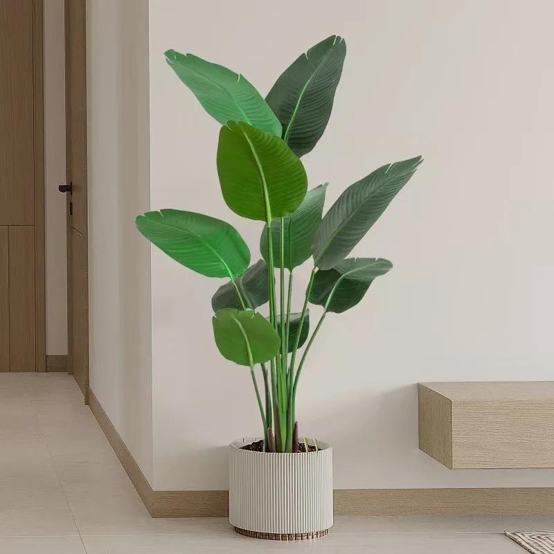 Nordic Artificial Bonsai Tree Modern Simulation Green Grass Palm Plastic Bird Paradise Free Interior Decoration Potted Room