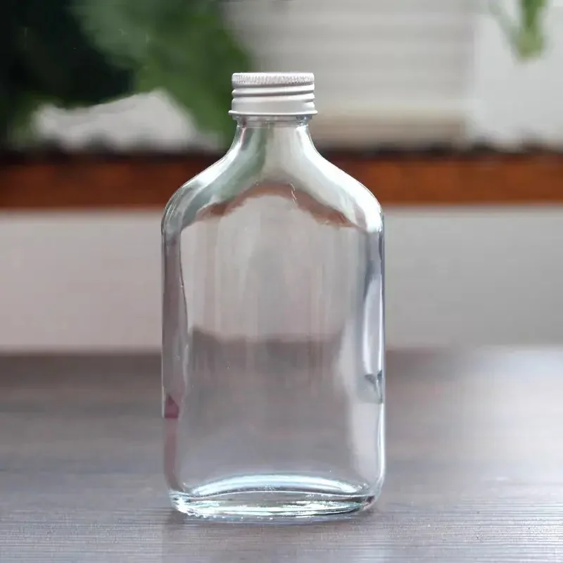 Flat Flask Bottle 200ml 200 Ml Clear Matt Black Cold Brew Coffee Juice Glass Bottle For Beverage Liquor Tea
