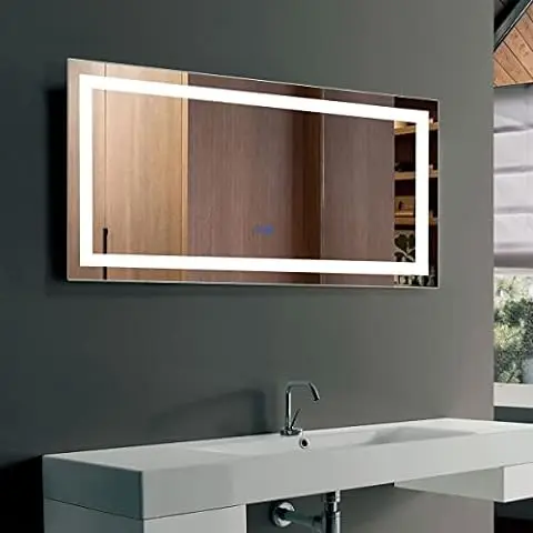 Smart Bathroom Mirror with Color Toilet Seatn Bath Mirrors with LED Bluetooth Cosmetic Silver GM Modern Rectangle Wall Hanging