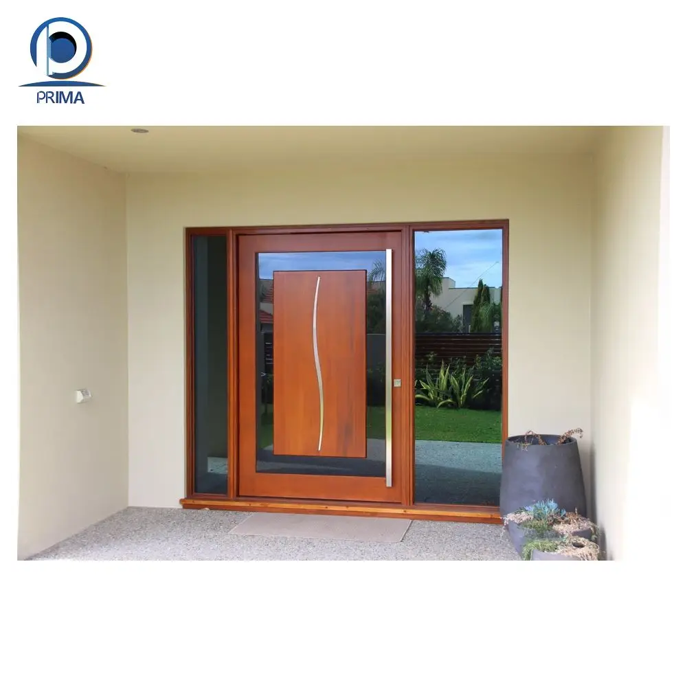 CBDMART Exterior Apartment Door Solid Wooden Doors Design Tempered Glass Clear Finished Main Entry Door