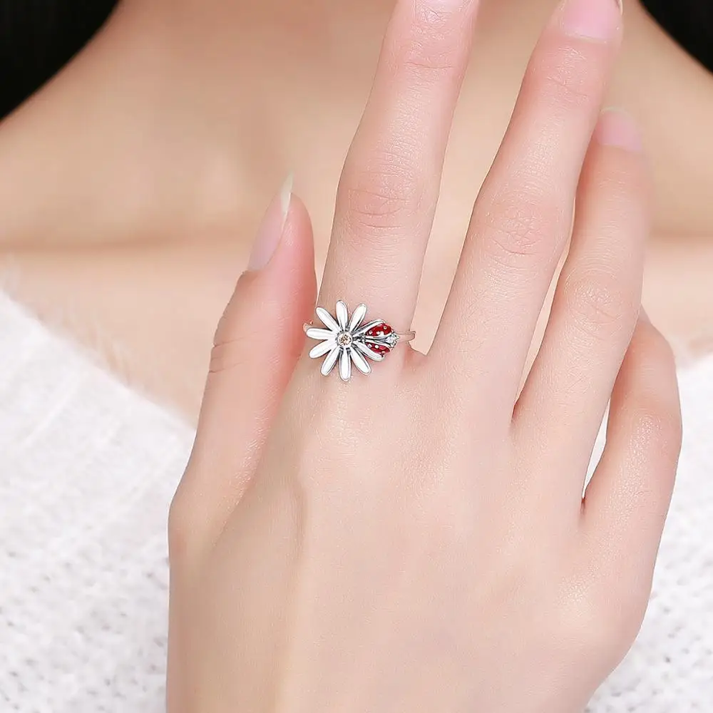 
best selling product wholesales Ladybird daisy design 925 Sterling silver daisy flower ring 