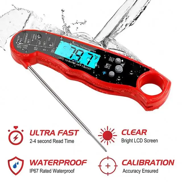 Waterproof Digital Instant Read Meat Thermometer with 4.6 Folding Probe Backlight & Calibration Function