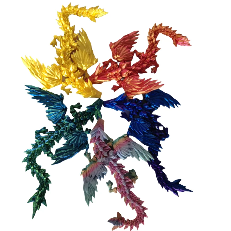 Hot Sale New Arrival 3D Printed Crystal Dragon with Wings Movable Flexible Articulated Flying Dragon Fidget Toy for Kids Gift
