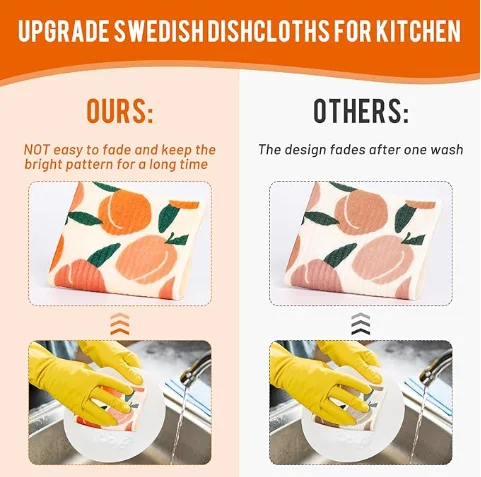 Swedish Dishcloths with Hanging Clips Reusable Swedish Dish Towels Cellulose Cleaning Cloths Washable Dish Wipes for Kitchen