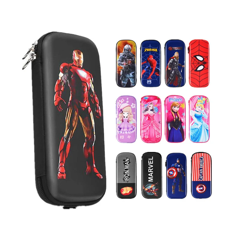 Custom Logo High Quality Superhero EVA Pencil Case 3D Cartoon Spiderman Iron Man Stationery Box for Kids