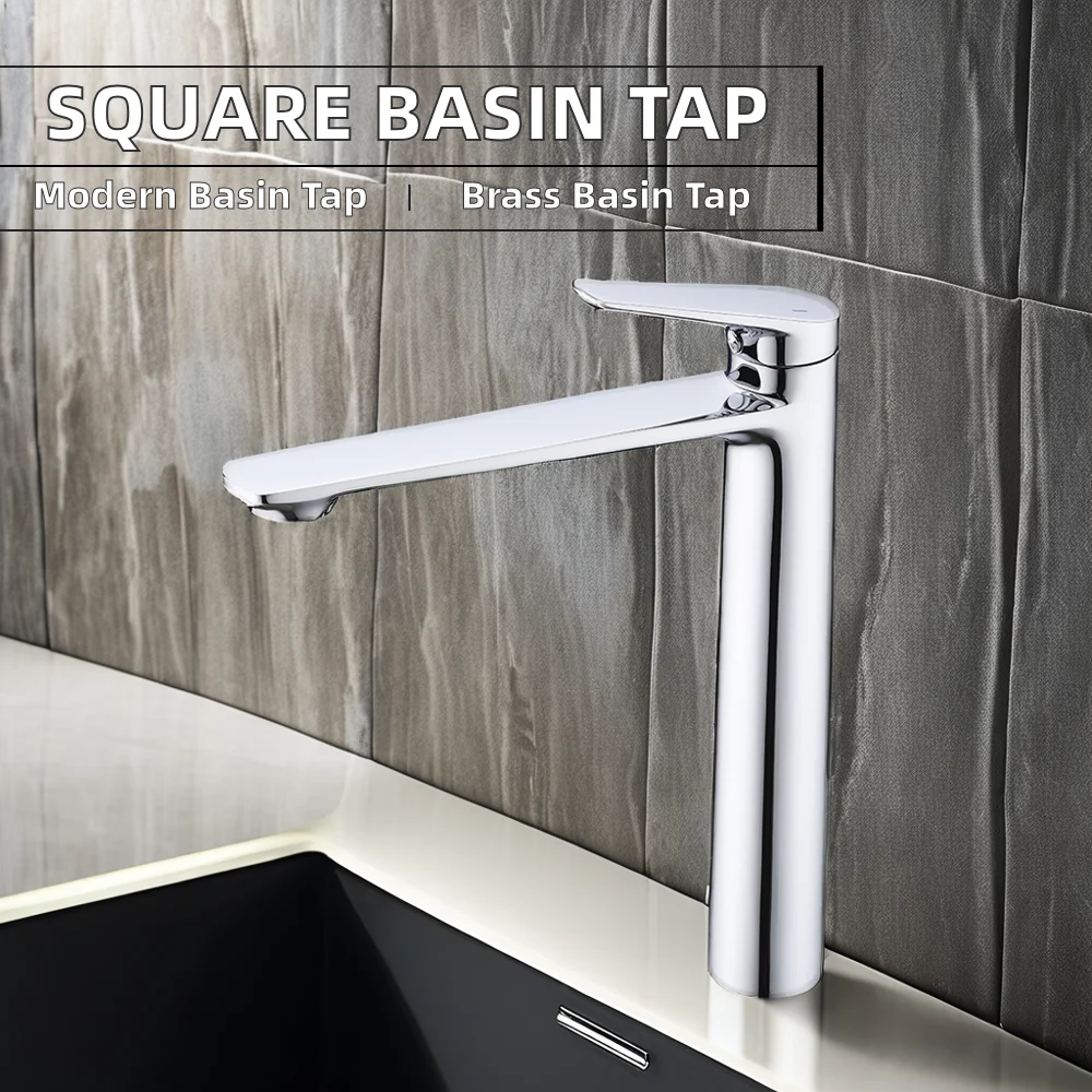 Modern Single-Handle Square Cold Water Basin Faucet Brass Deck Mounted Hand Basin Mixer Tap Kitchen Bathroom Use Ceramic Valve