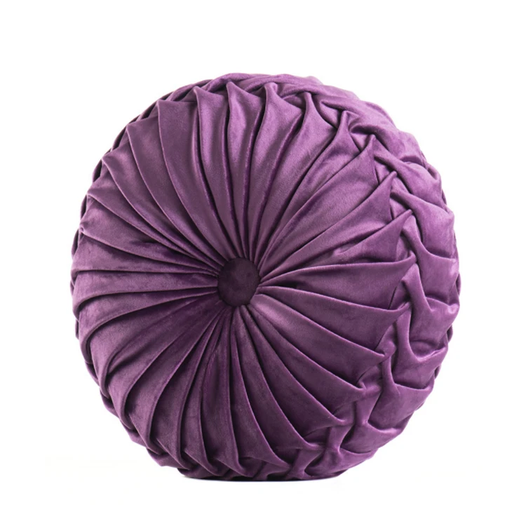 Velvet Pleated Round Pumpkin Throw Pillow Couch Cushion Floor Pillow for Sofa Chair Bed Car Home Decorative