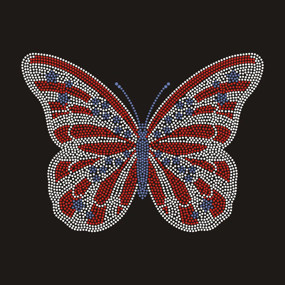 custom iron on tshirt transfer Bling Colorful butterfly rhinestone hot fix motifs design