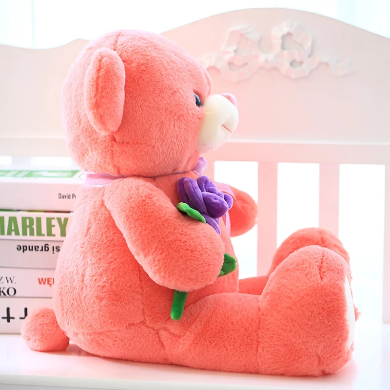 oem custom stuffed plush tedy bear smile teddy bear with rose flower