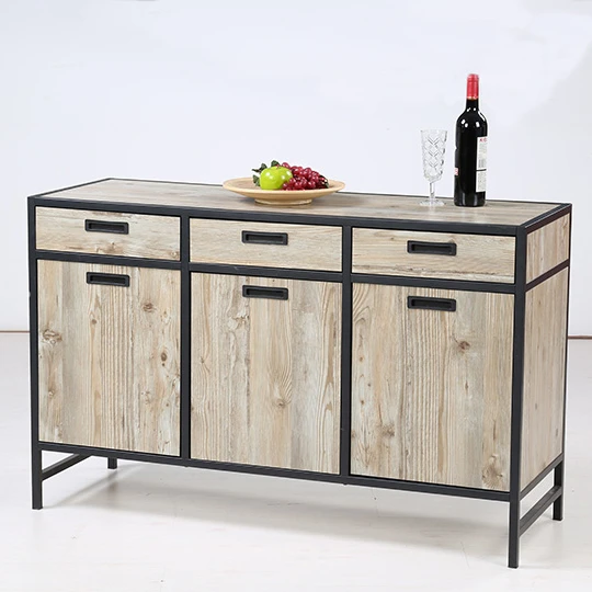 Custom vintage wood home furniture industrial style 3 doors 3 drawers large wooden cabinet designs for living room