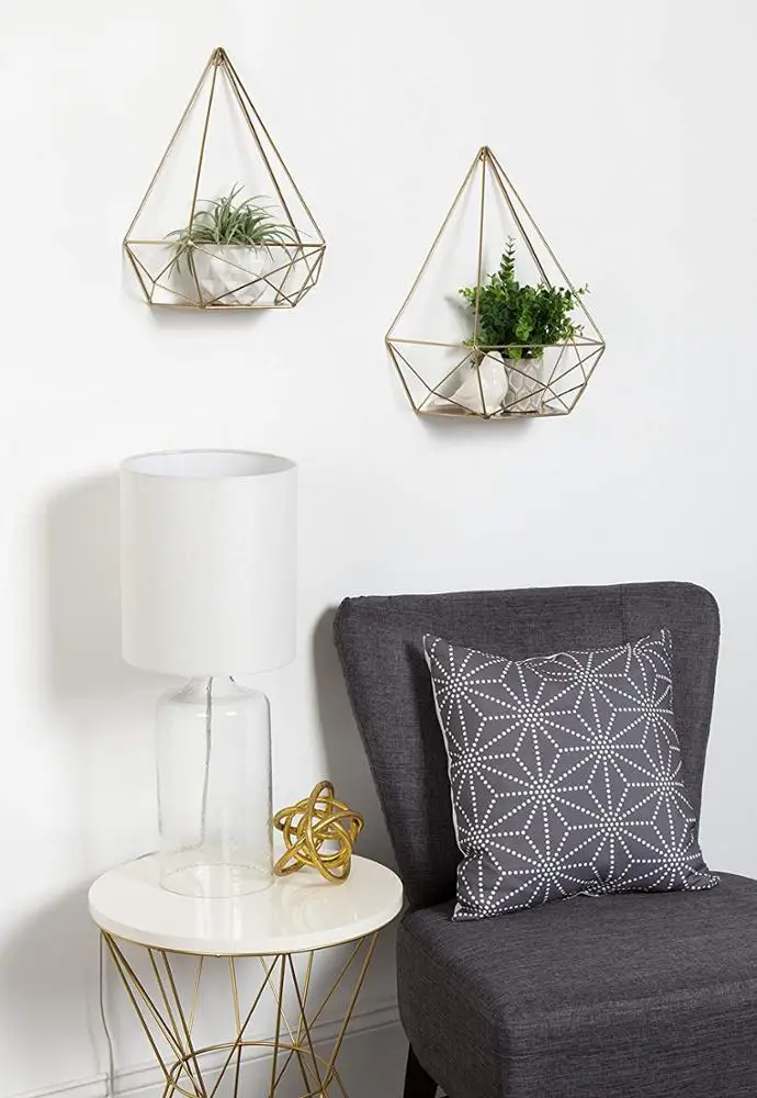 
Decorative Geometric Multi-use Metal Wall Display Shelves Gold 2 Piece Set 
