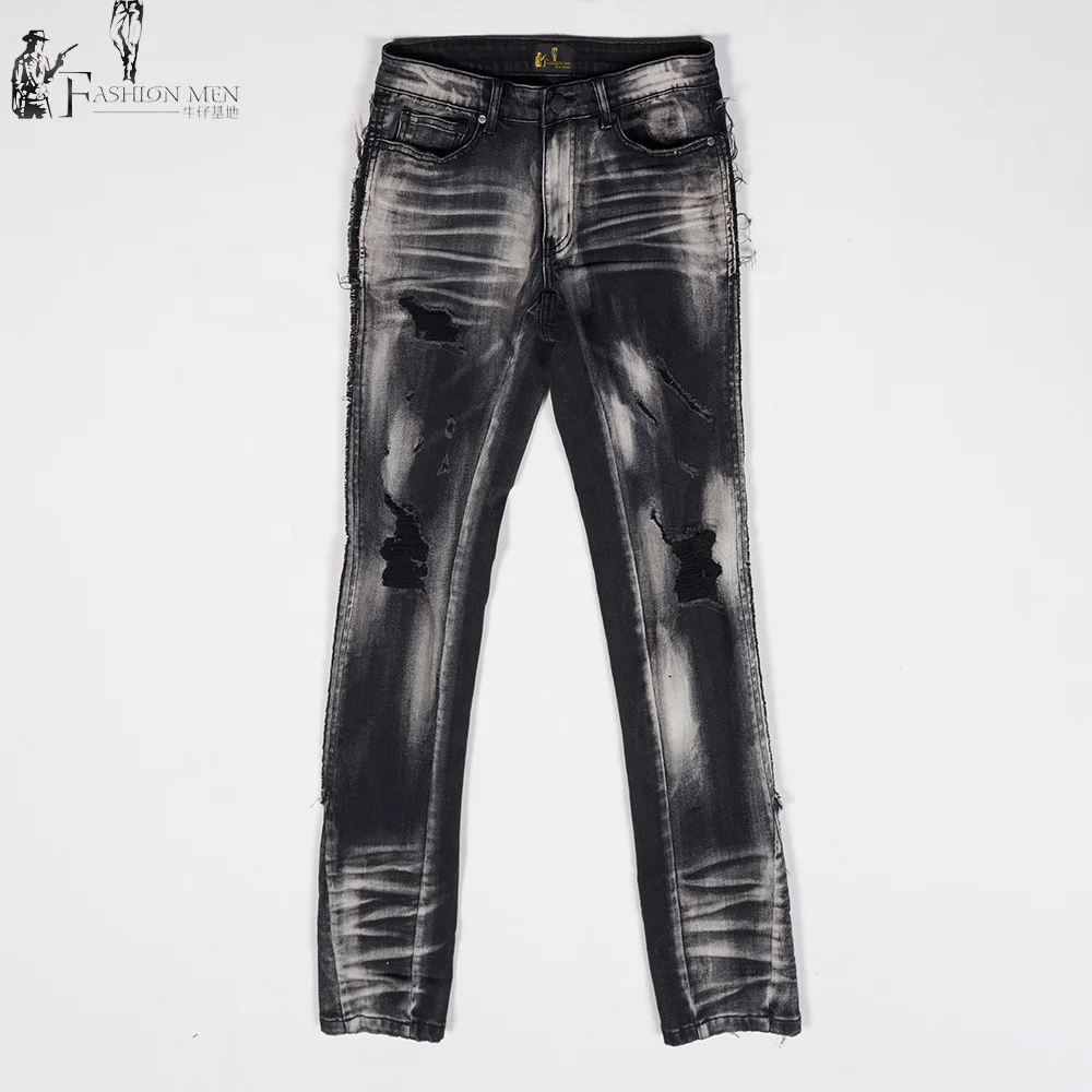 Hot selling products Black blue distressed stitched jeans Hip hop rock color contrast versatile Jeans
