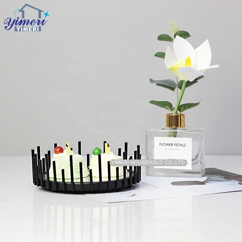 luxury modern decoration metal wire mirrored glass round black mini key tray for table