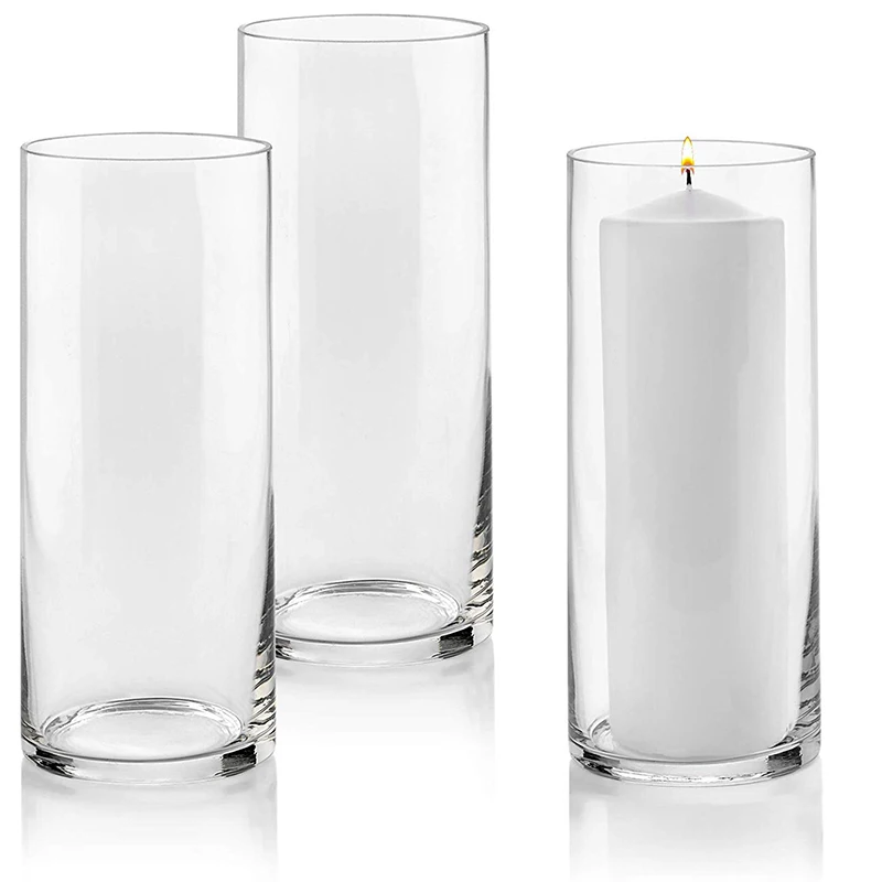 Wholesale Customized Glass Cylinder Vases 10 Inch Tall Multi-use Pillar Candle, Floating Candles Holders or Flower Vase
