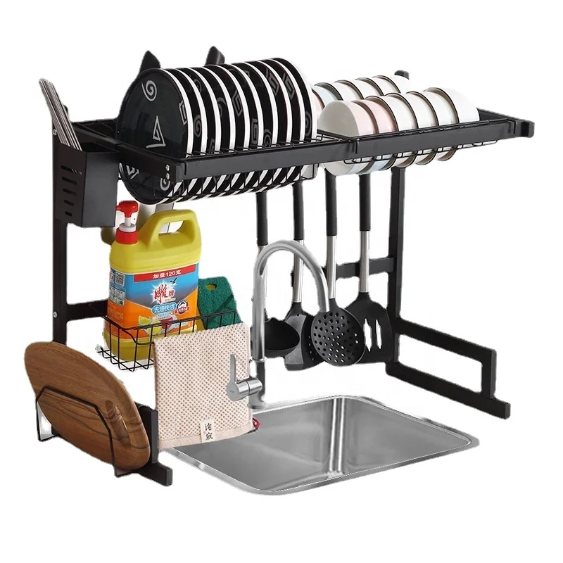 
Black Stainless Steel Plate Holder Dish Drainer Shelf Kitchen Drainning Dish Plate Racks for Kitchen Over Sink 