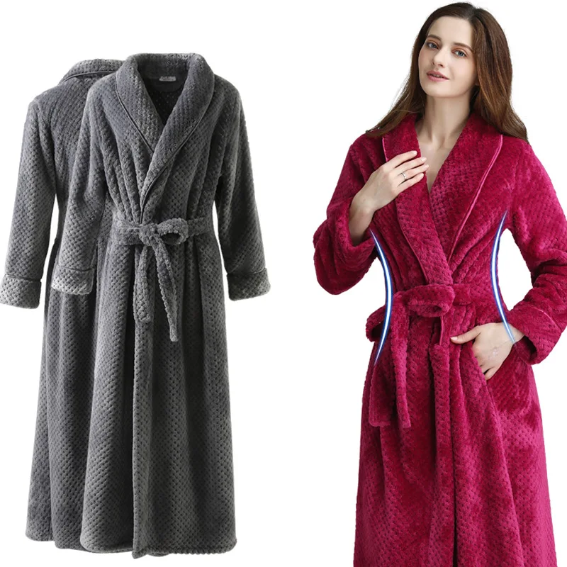 OEM Women Bathrobe Men Pajama Long Thickened Sleepwear Flannel Nightgown