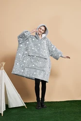 China Factory Wholesale Custom Warm Cozy Oversize Plush Flannel Sherpa Blanket Big Hooded Sweatshirt Blankets Hoodie For Adults