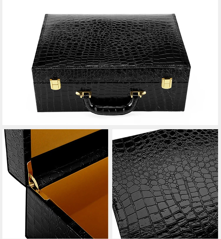 
Luxury Shoe Box PU Leather Gift Box Crocodile Pattern Custom Brown Shopping Black Carton Package Zinc Alloy Coated Paper MDF 