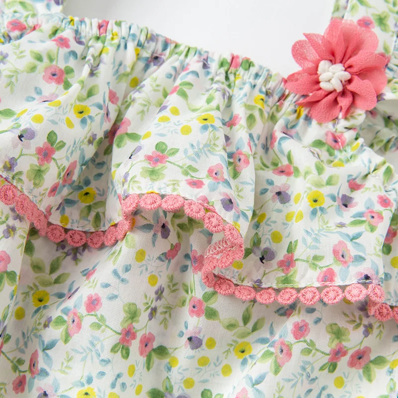 DBM17767 dave bella summer new born baby girls fashion floral print jumpsuits infant toddler clothes romper with a headwear