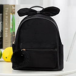 Pure Color Girl Rabbit Ears Backpack New Fashion Velvet Short Plush Backpack