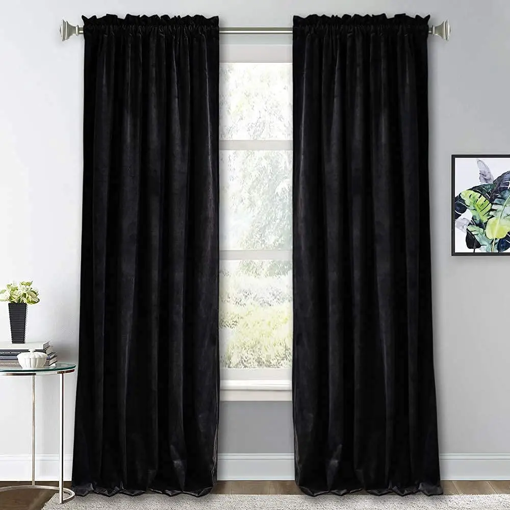 BCK088 Velvet Curtains for Bedroom Window Light Filtering Drapes for Living Room Darkening Soundproof Thermal Curtain Rod Pocket