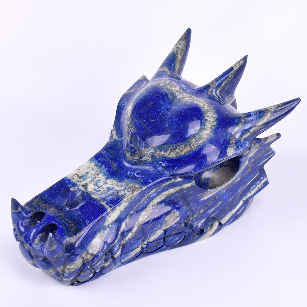 China Manufacture Lapis Lazuli Stone Hand Carved Crystal Dragon Skull Sculpture