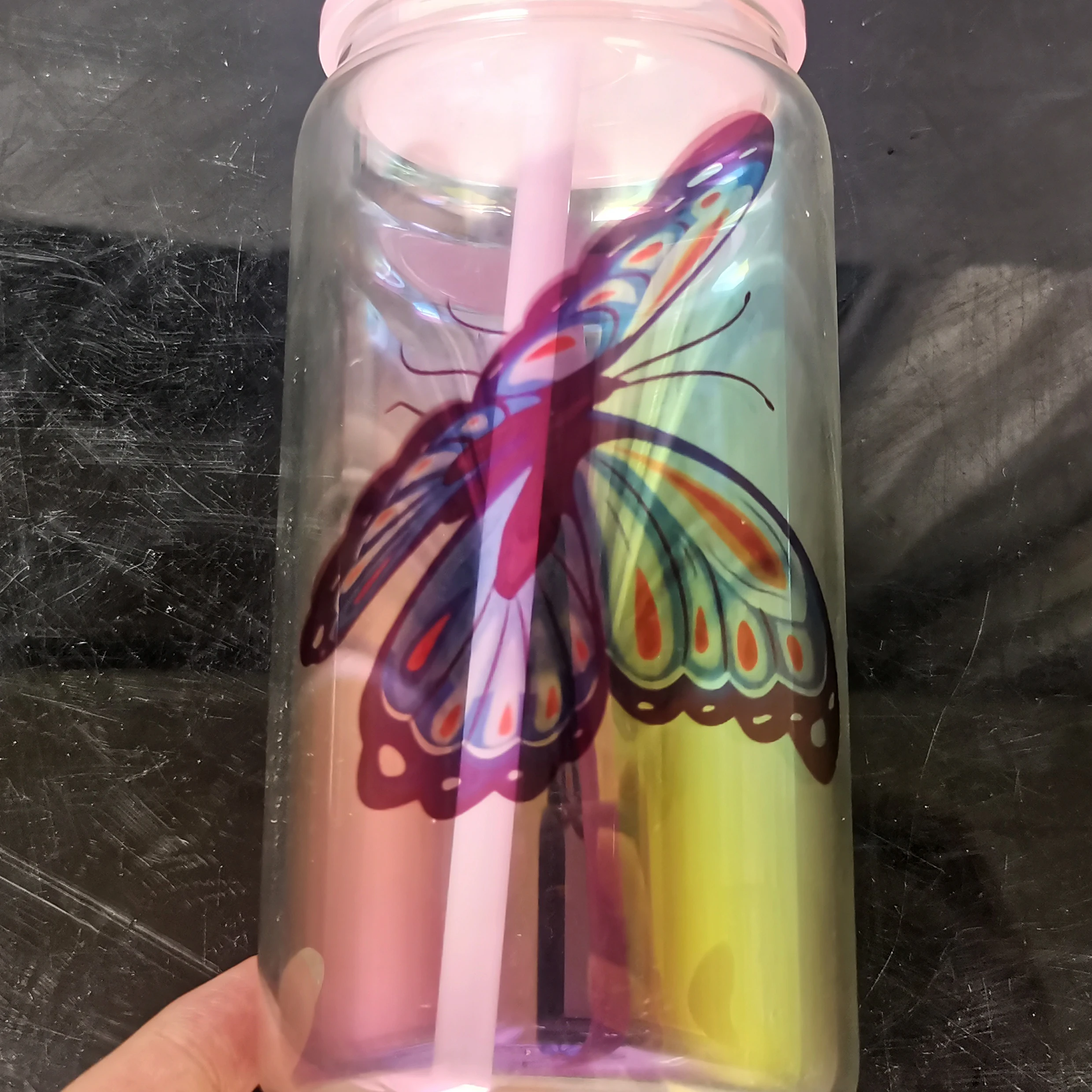 wholesale bulk iridescent rainbow plated blank sublimation with colored lids and straw  Holographic 16oz beer glass can