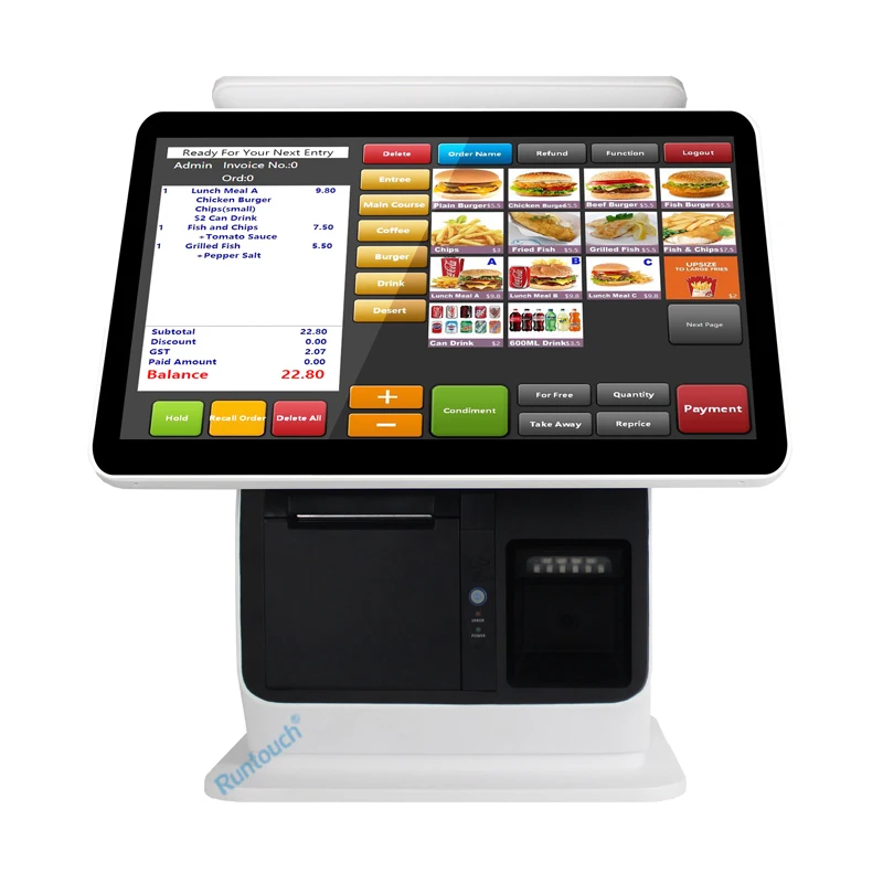 QR Code Display Terminal Restaurant fast food all in one automatic touchscreen cash smart self order kiosk restaurant