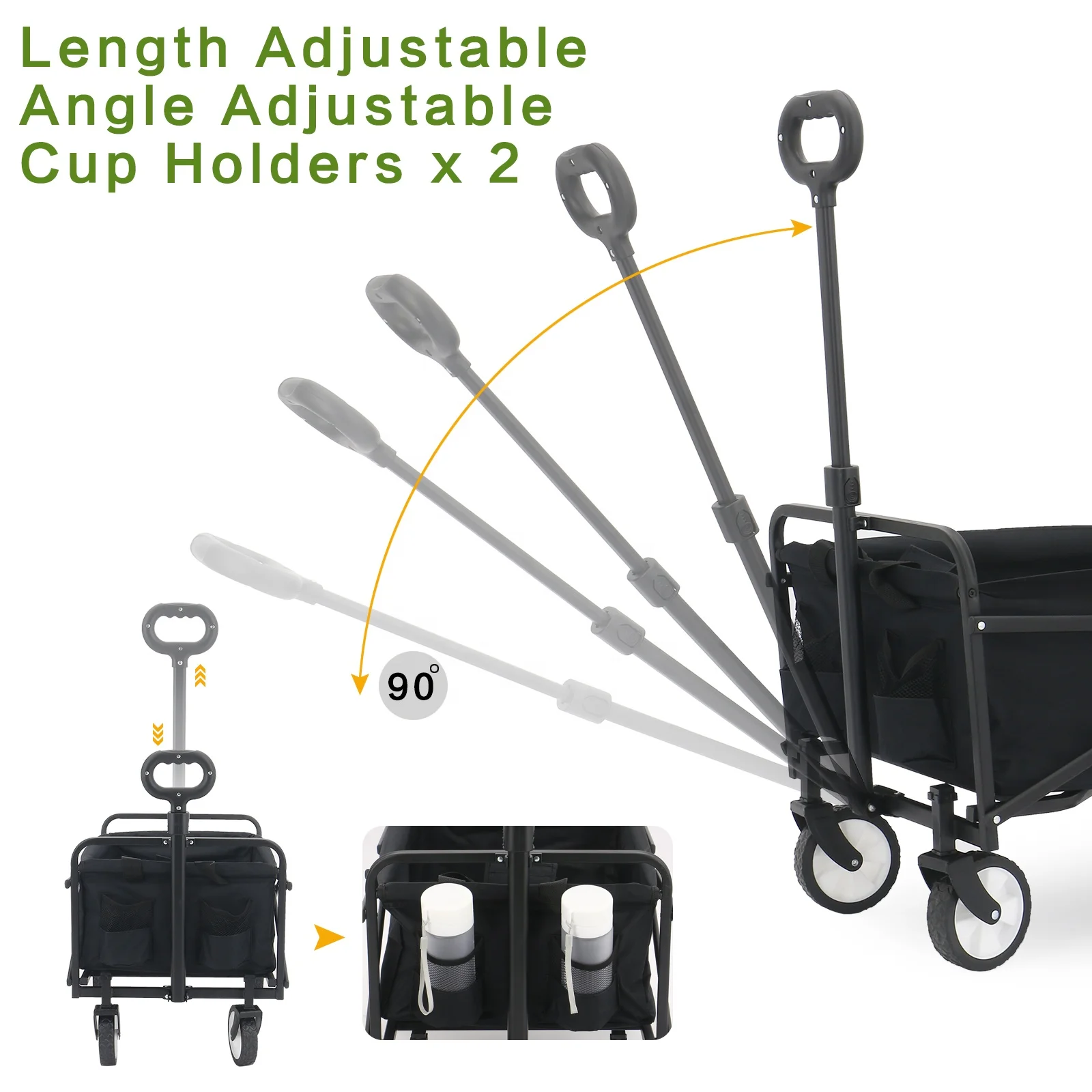 Eaynon Garden Beach Camping Cart Collapsible Folding Wagon Small Foldable Portable Outdoor Black Folding Car for Shopping 70L