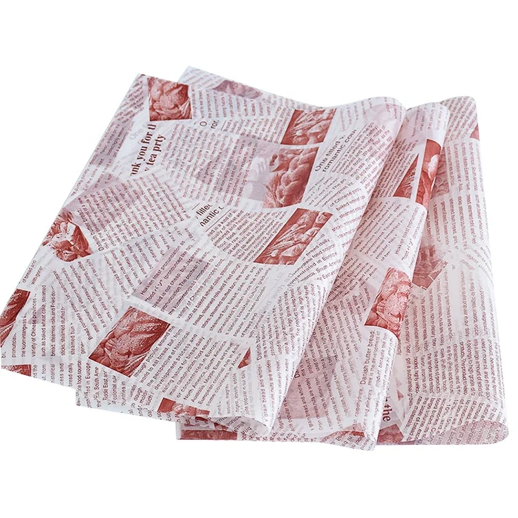 Manufacturer wholesale custom food grade newspaper greaseproof sandwich and burger wrapping paper with LOGO