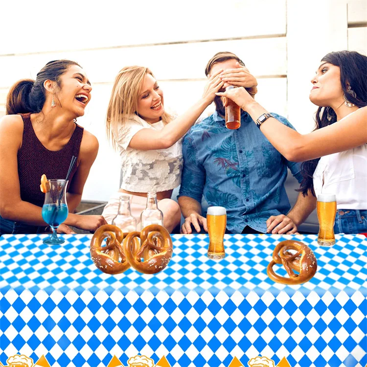 Plastic Happy Oktoberfest Bavarian Flag Table Cover Party Tablecloth Beer Festival Table Cloth for Indoor Outdoor Decoration