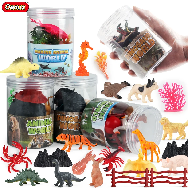 Oenux Simulation Tiger Shark T-REX Cow Goose Horse Animals Model Set Miniature Action Figures Cute Education Kid Toy Gift