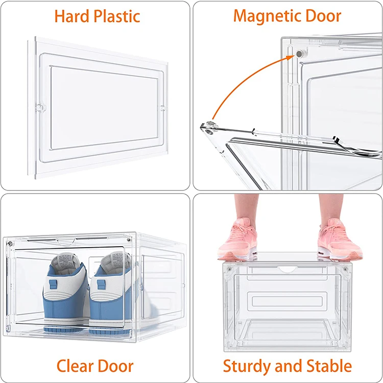 Wholesale Transparent Plastic Sneaker Stackable Shoe Storage Boxes Drop Front  Magnetic Clear Shoe Box