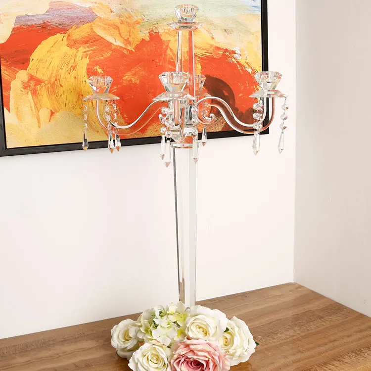 Glass Candle Holders Hurricane hot sale 5 arms home goods crystal candle holder k9