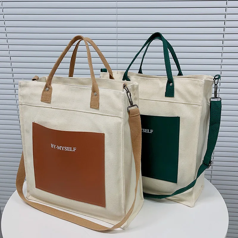 Original self-made zippered three-dimensional shaped canvas bag for students, simple and casual carrying crossbody bag
