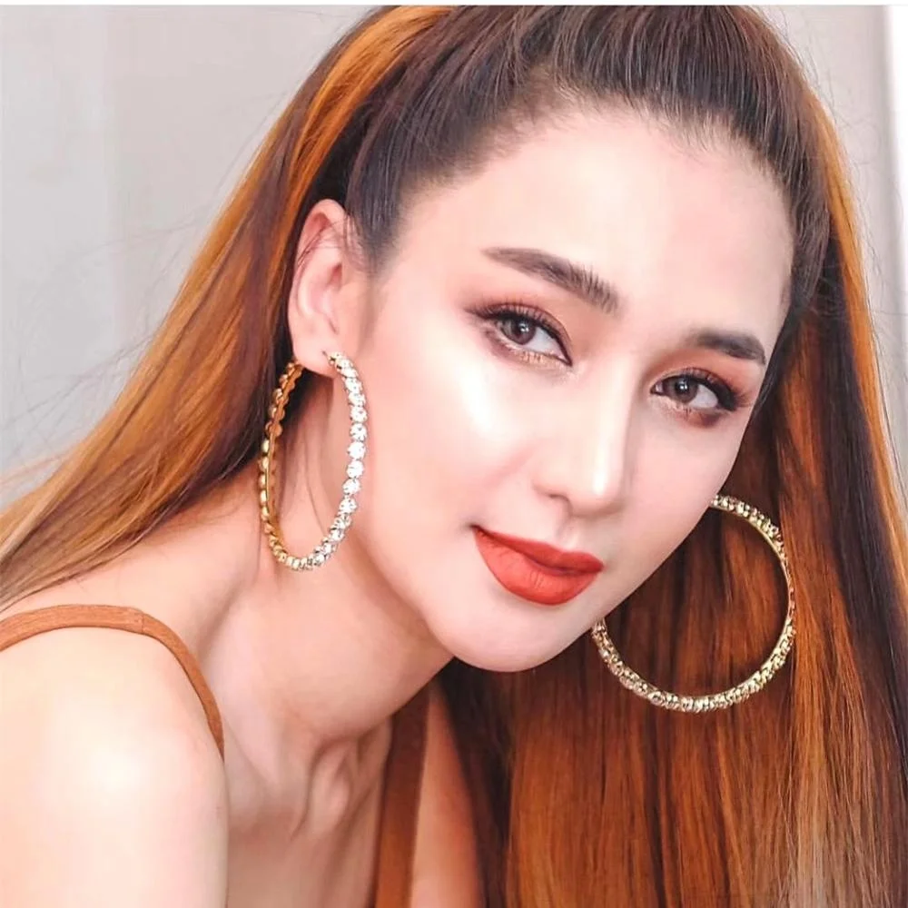 Классические модные потрясающие серьги-кольца Kaimei со стразами и драгоценными камнями для женщин ювелирные изделия Модные серьги-кольца с кристаллами и бриллиантами