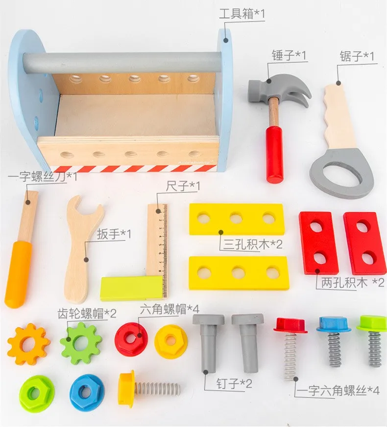 Wholesale Educational Kid Toys Pretend Play Mini Wooden Toolbox Toys Wooden For Boys montissori toys wooden