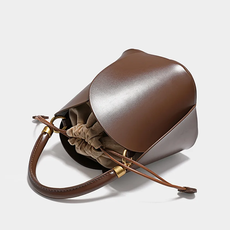 Customized Designer Luxury Flower Petal Bucket Bag Genuine Cowhide Leather Shoulder Handbags