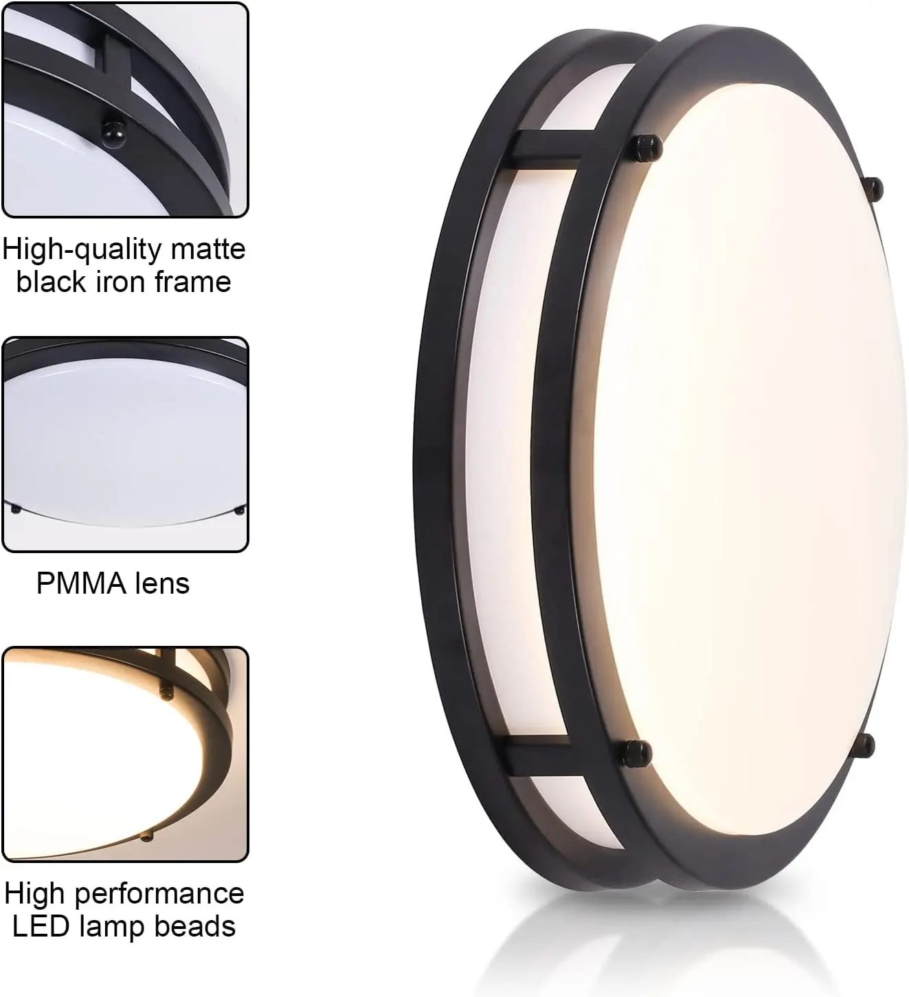 12 inch 16W LED Flush Mount Ceiling Light Fixture 3000K Warm White Black Acrylic Ceiling Lights