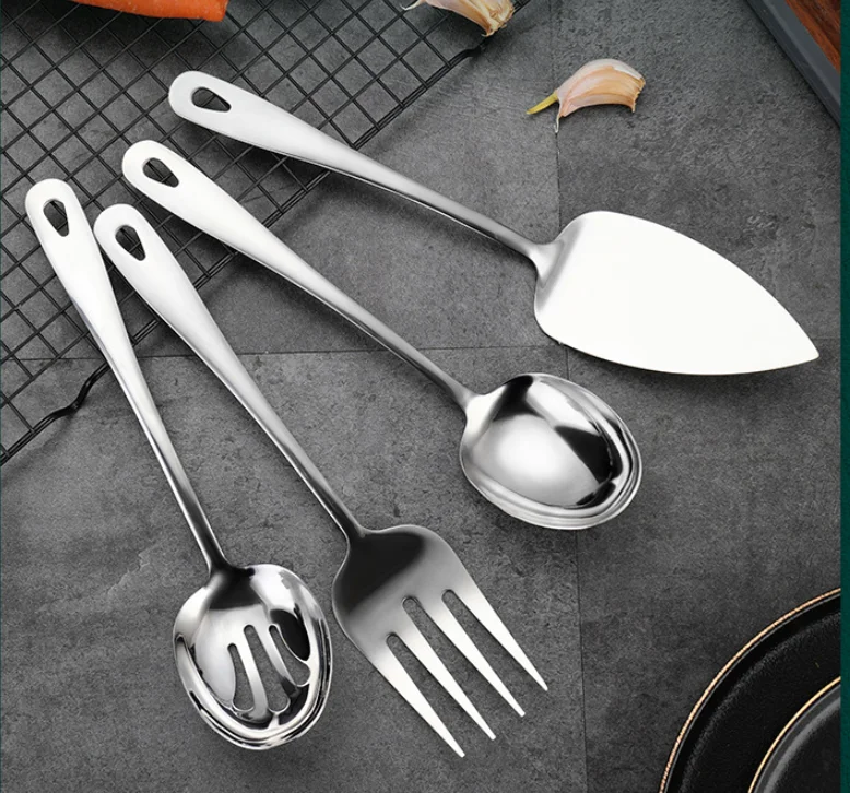 DFU73 Stainless Steel Hot Sale Modern Luxury Serving Spoon Serving Fork Serving Shovel Buffet Supply Gold Serving Utensil Set