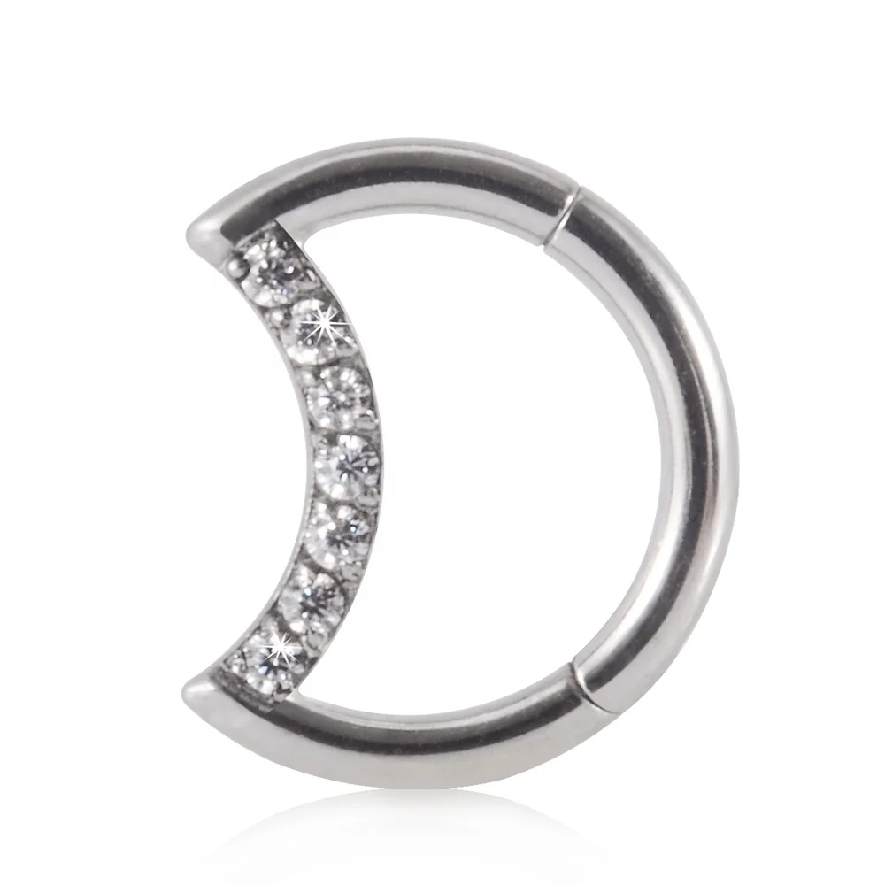 Surgical Steel Clear Zircon Earring Hoop Rock Hinged CZ Segment Clicker Ear Cartilage Nose Ring Piercing Wholesale