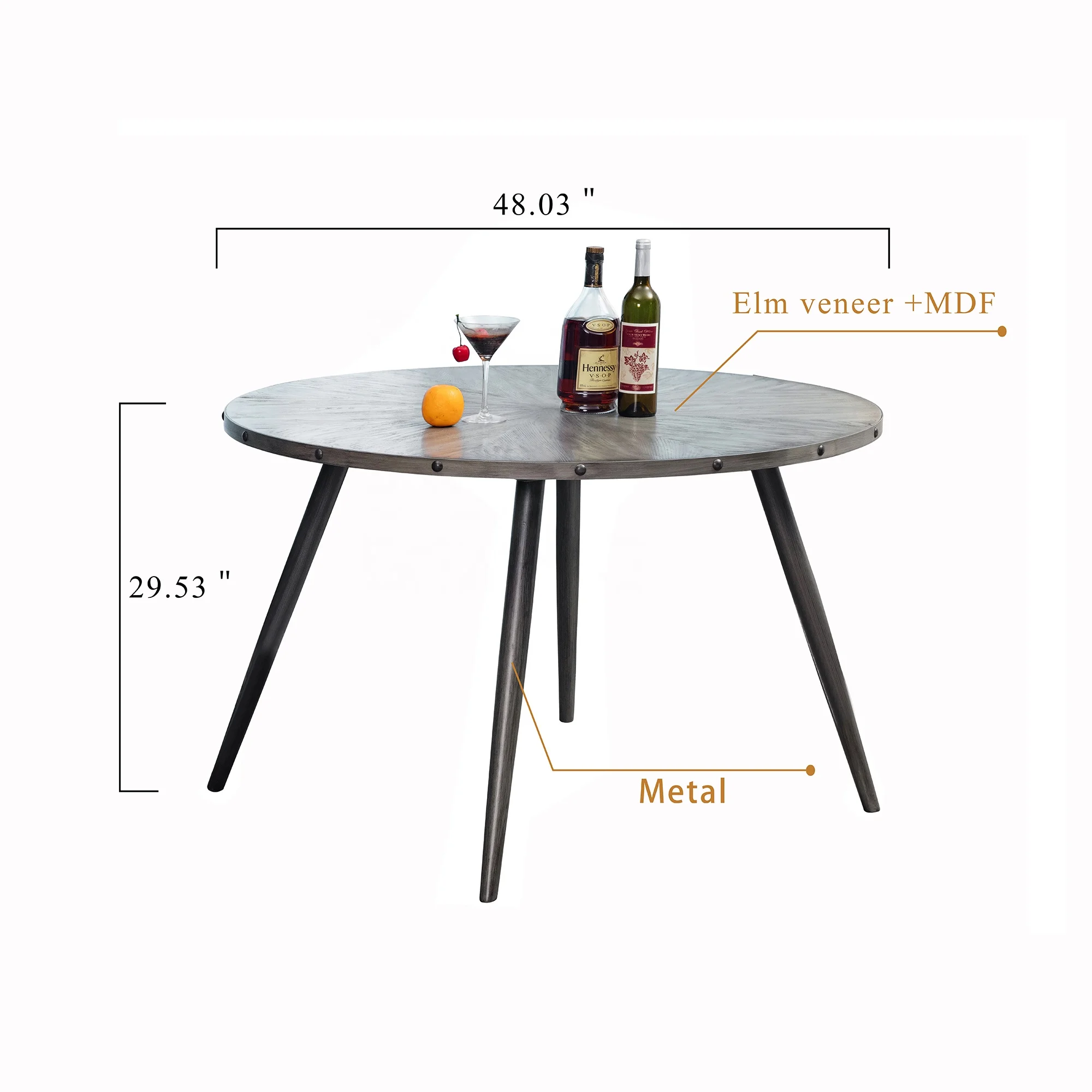  Wholesale metal legs grey fabric dining chair round MDF table