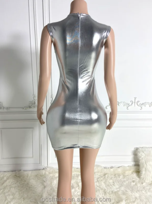 Ocstrade  Fall 2023 Women Clothes Diamond Embellished Rhinestone Party Dress Night Club V Need Pu Leather Birthday Dresses Women