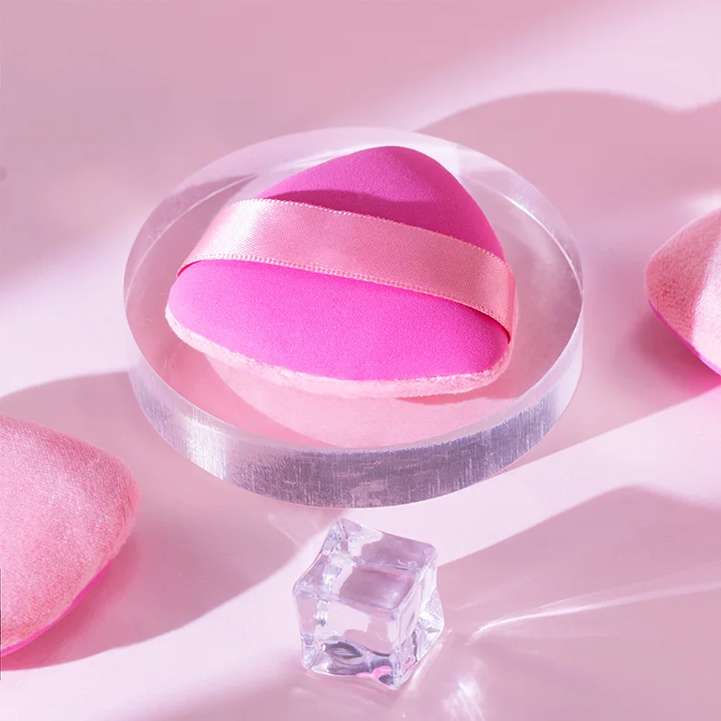 Dual-side Used Velvet Beauty Blending Powder Puff Triangle Foundation Makeup Sponge With Custom Packaging